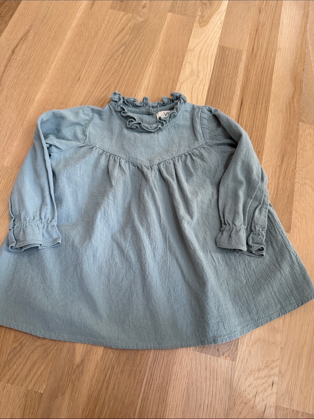 Long-Sleeve Ruffle Neck Top for Kids - Light Blue